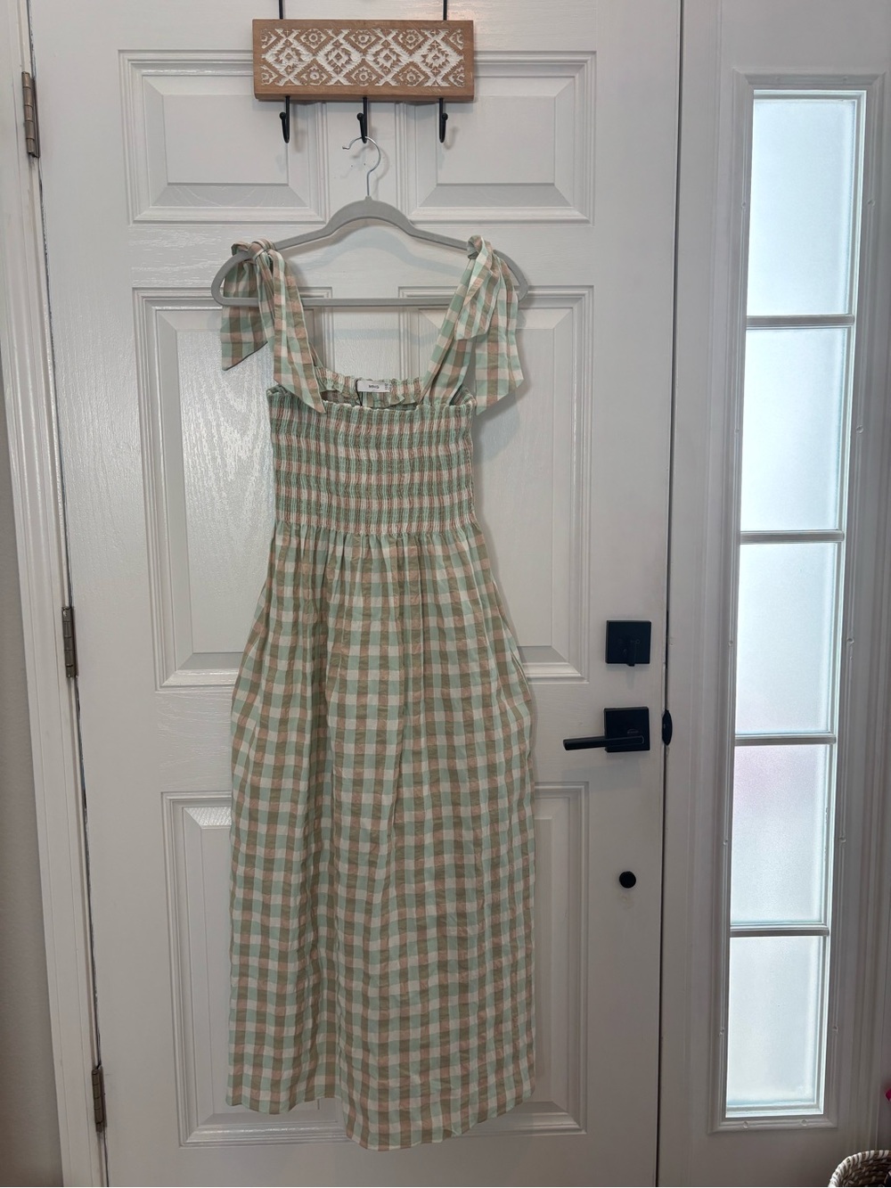MNG large plaid seersucker midi with shoulder tie straps size small